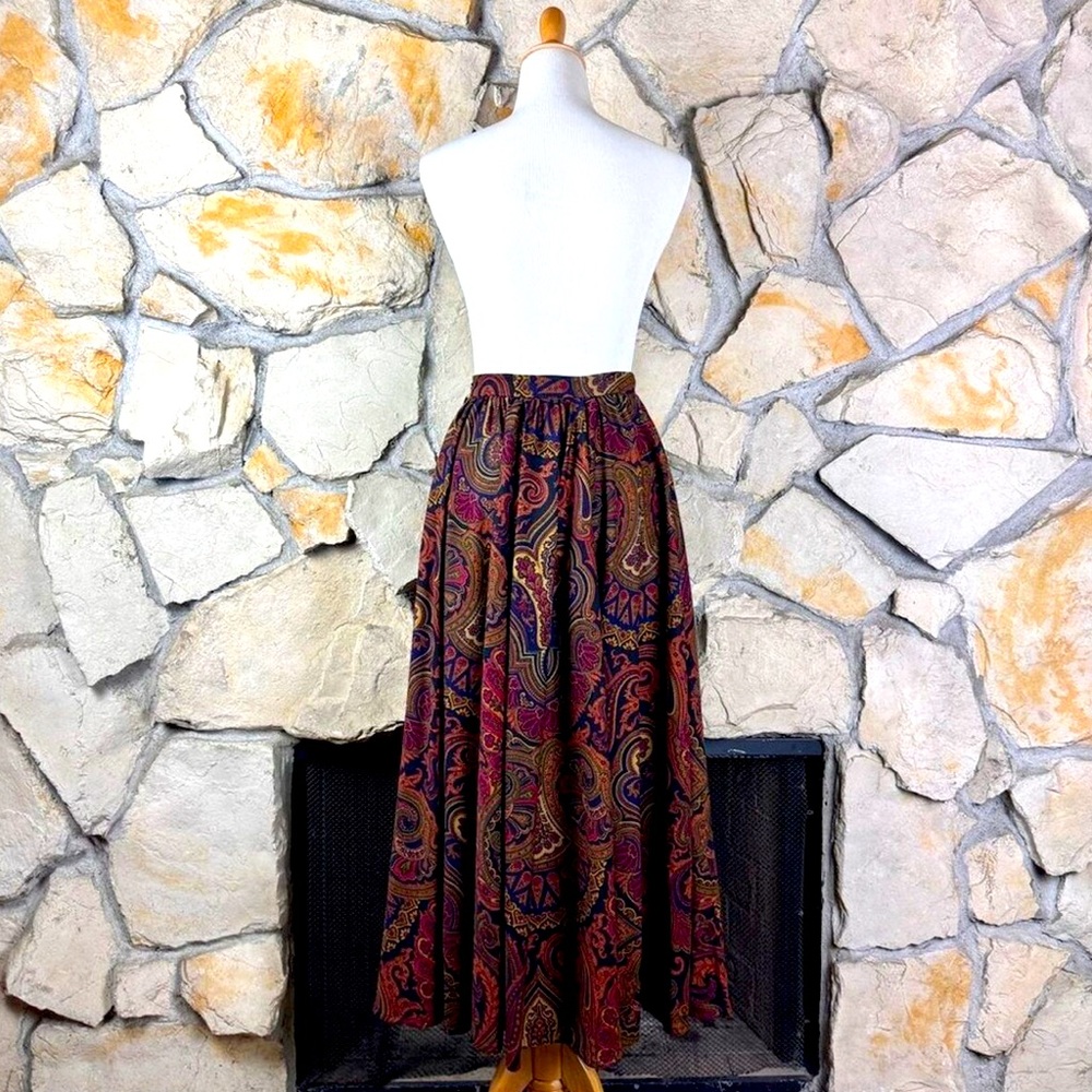 Vintage 80’s Ralph Lauren Brown Paisley Prairie Skirt Wool Peasant